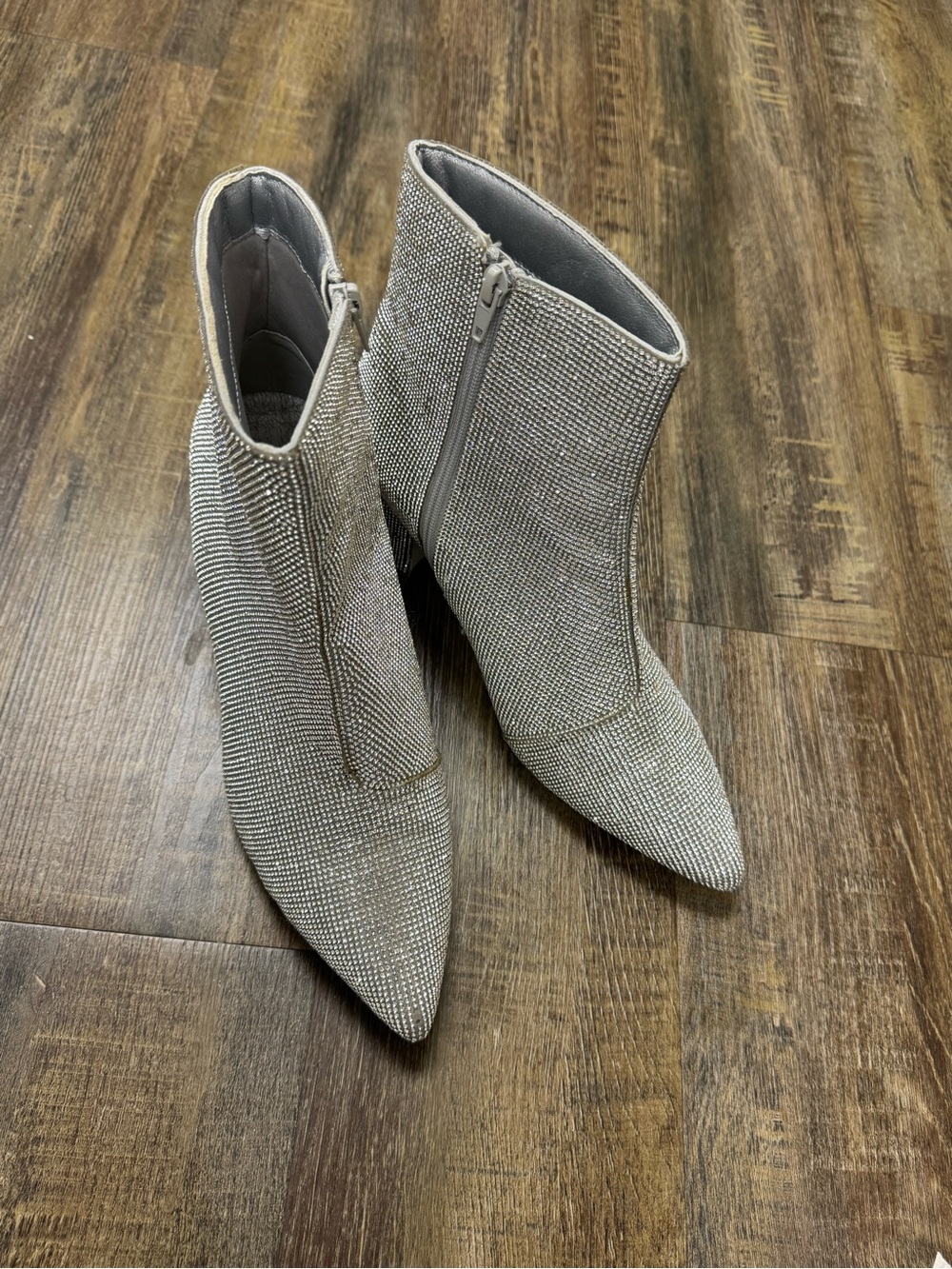 Sugar Silver Crystal Pointed Toe Ankle Booties Nightlife Rodeo Cowboy 10M